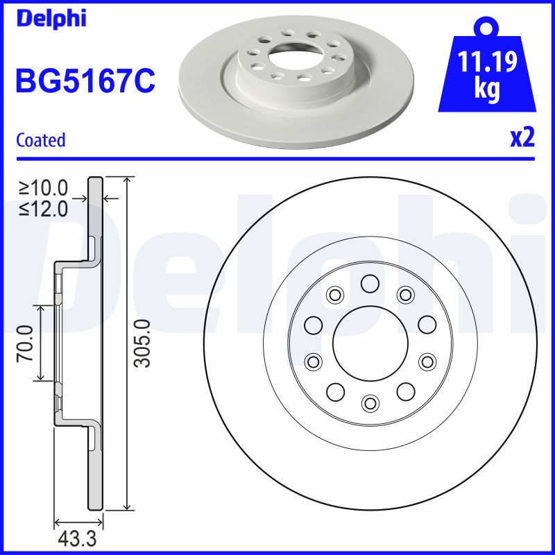 Tarcza hamulcowa DELPHI BG5167C