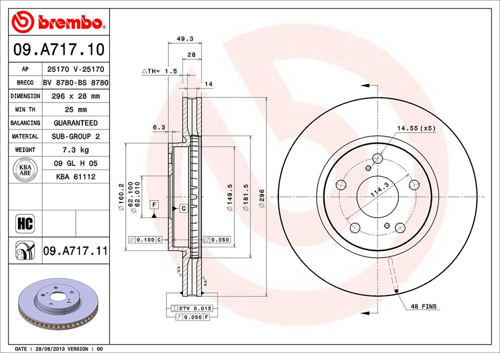 Tarcza hamulcowa BREMBO 09.A717.11