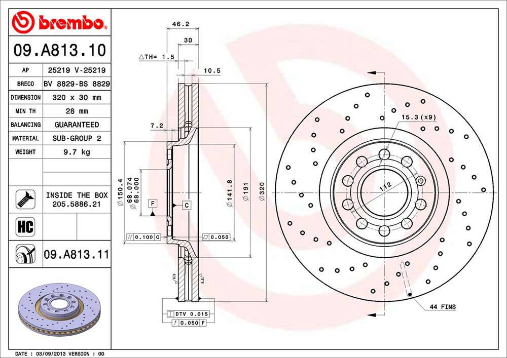 Tarcza hamulcowa BREMBO 09.A813.11