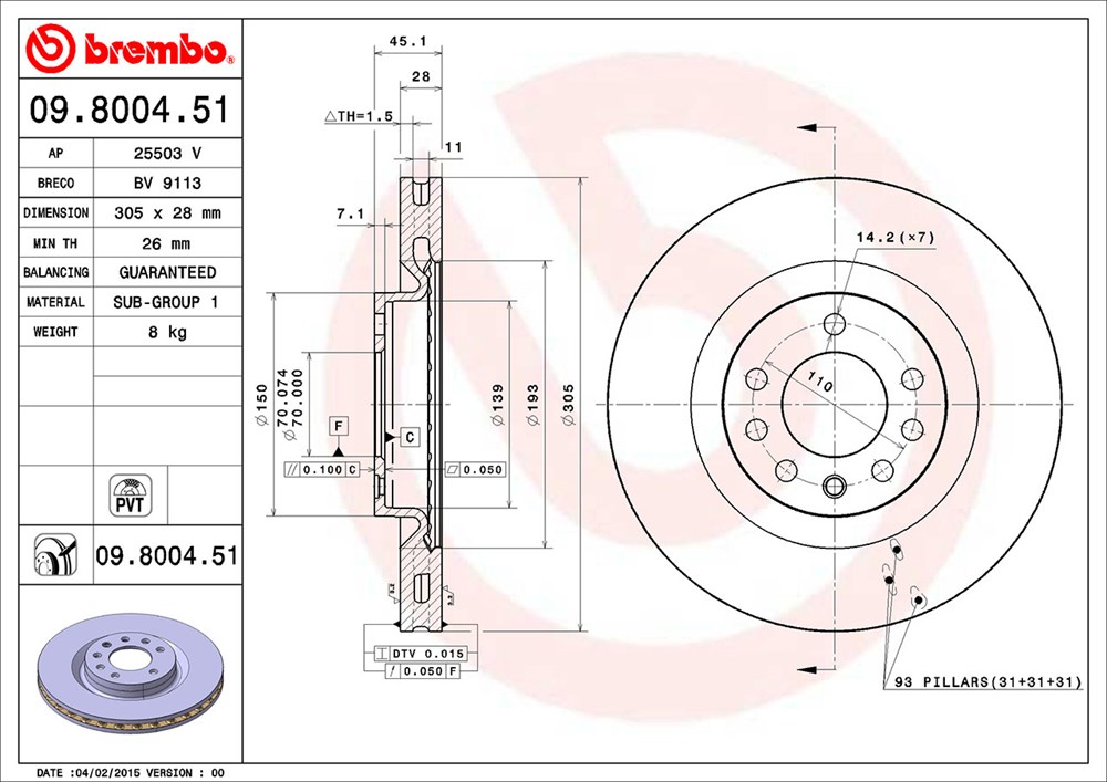 Tarcza hamulcowa BREMBO 09.8004.51