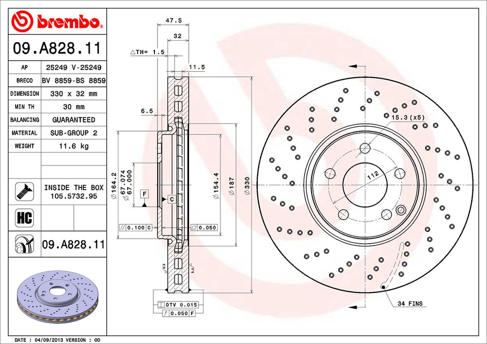 Tarcza hamulcowa BREMBO 09.A828.11