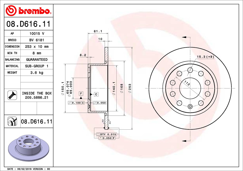Tarcza hamulcowa BREMBO 08.D616.11