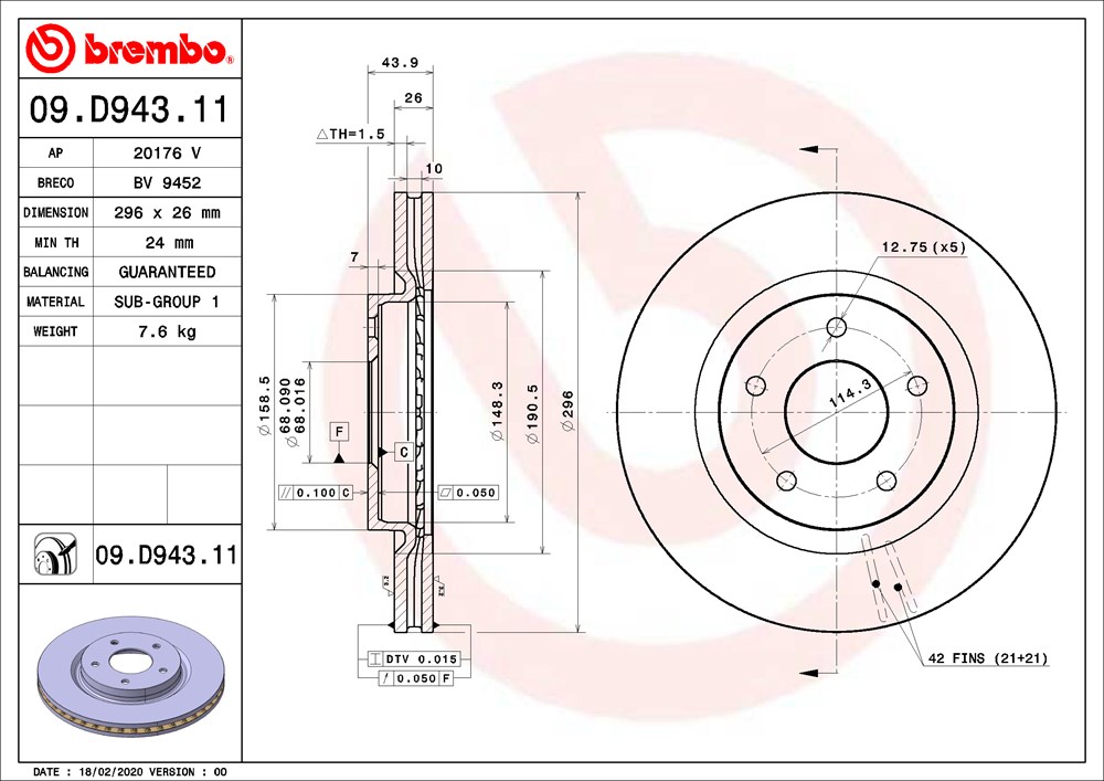 Tarcza hamulcowa BREMBO 09.D943.11