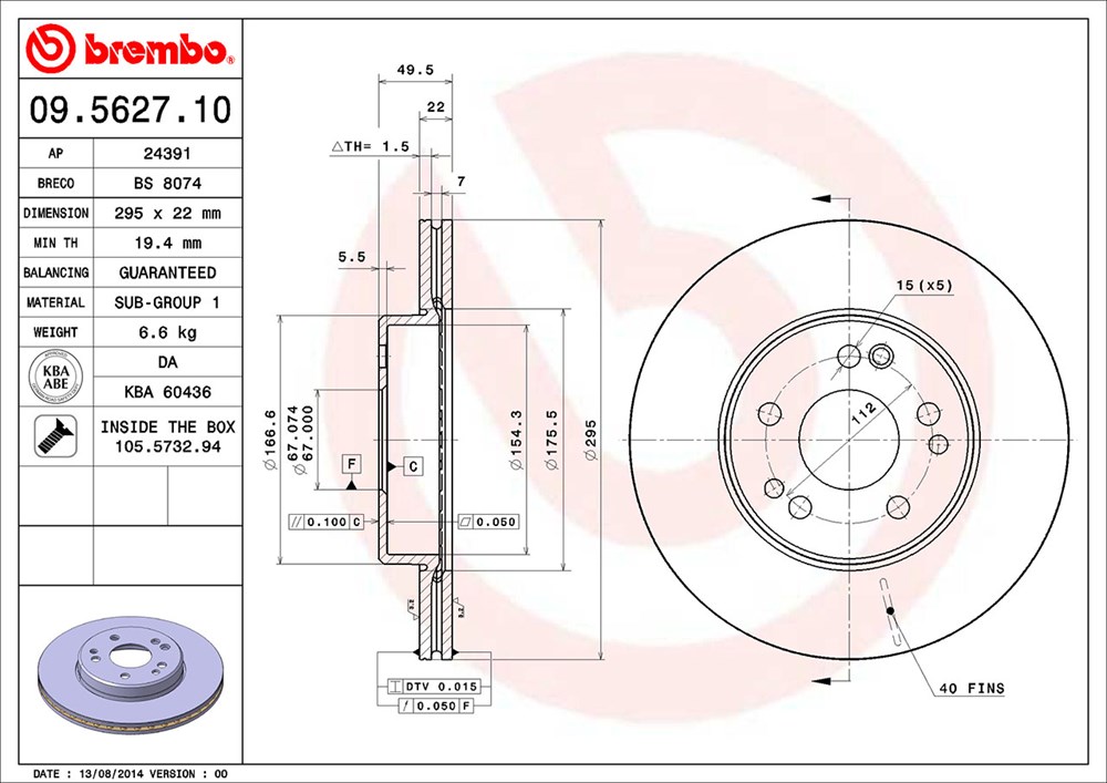 Tarcza hamulcowa BREMBO 09.5627.10