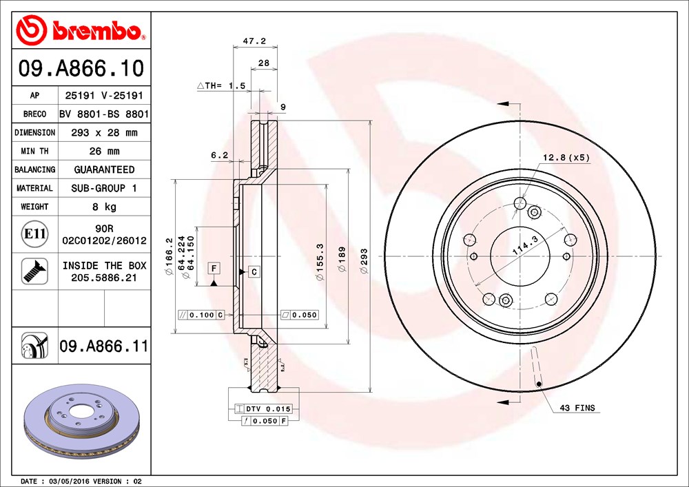 Tarcza hamulcowa BREMBO 09.A866.10