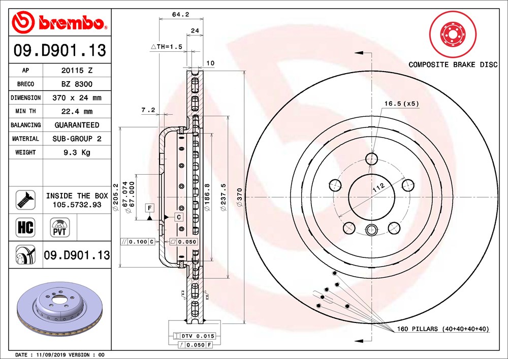 Tarcza hamulcowa BREMBO 09.D901.13