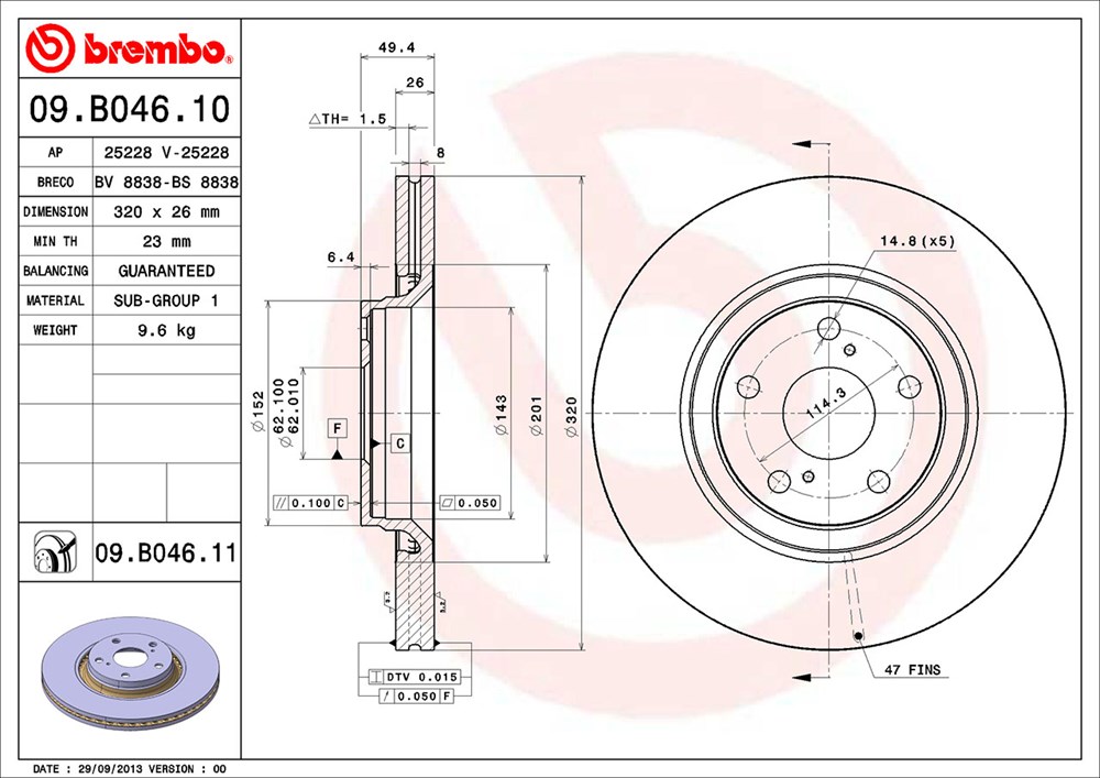 Tarcza hamulcowa BREMBO 09.B046.11