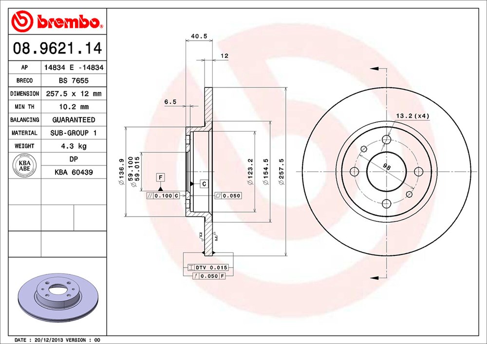 Tarcza hamulcowa BREMBO 08.9621.14