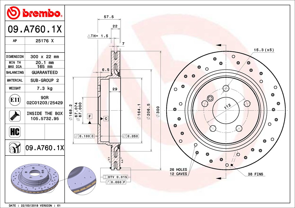 Tarcza hamulcowa BREMBO 09.A760.1X