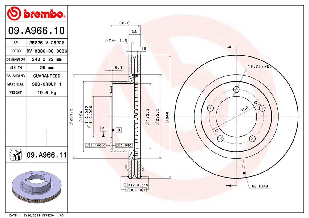 Tarcza hamulcowa BREMBO 09.A966.11