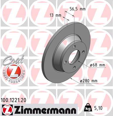 Tarcza hamulcowa ZIMMERMANN 100.1221.20