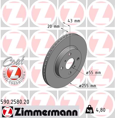 Tarcza hamulcowa ZIMMERMANN 590.2580.20