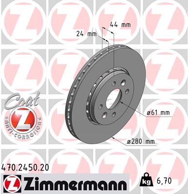 Tarcza hamulcowa ZIMMERMANN 470.2450.20