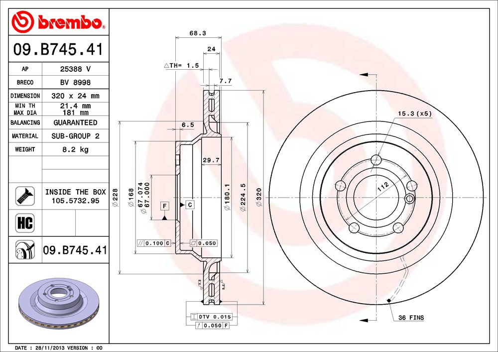 Tarcza hamulcowa BREMBO 09.B745.41