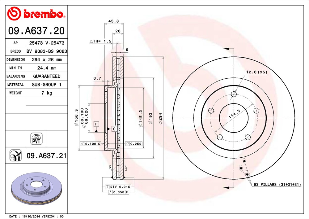 Tarcza hamulcowa BREMBO 09.A637.21