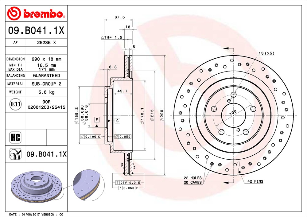 Tarcza hamulcowa BREMBO 09.B041.1X