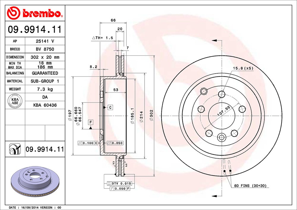 Tarcza hamulcowa BREMBO 09.9914.11