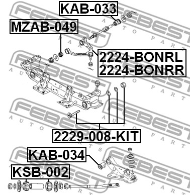 śruba do regulacji pochylenia koła FEBEST 2229-008-KIT