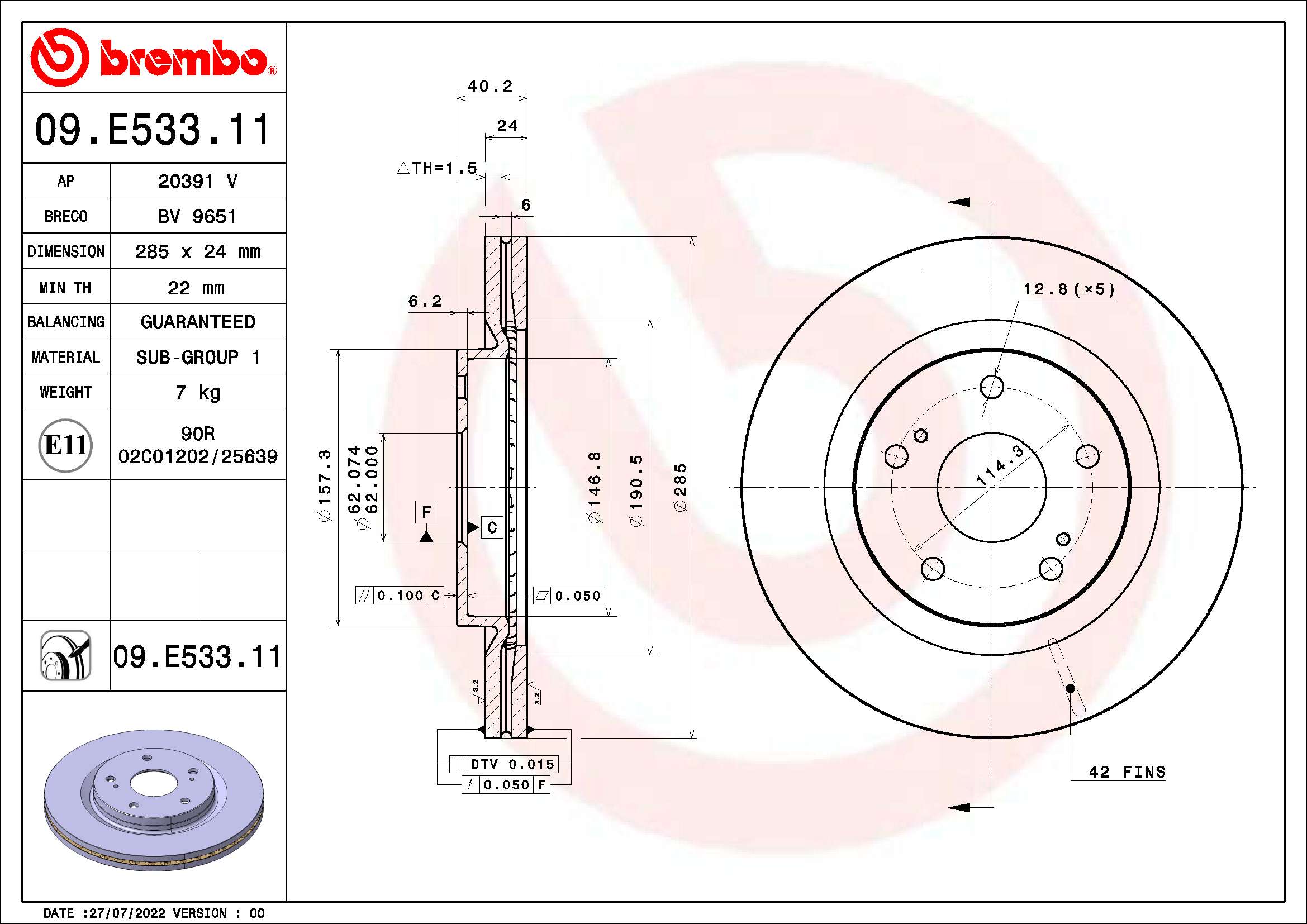 Tarcza hamulcowa BREMBO 09.E533.11