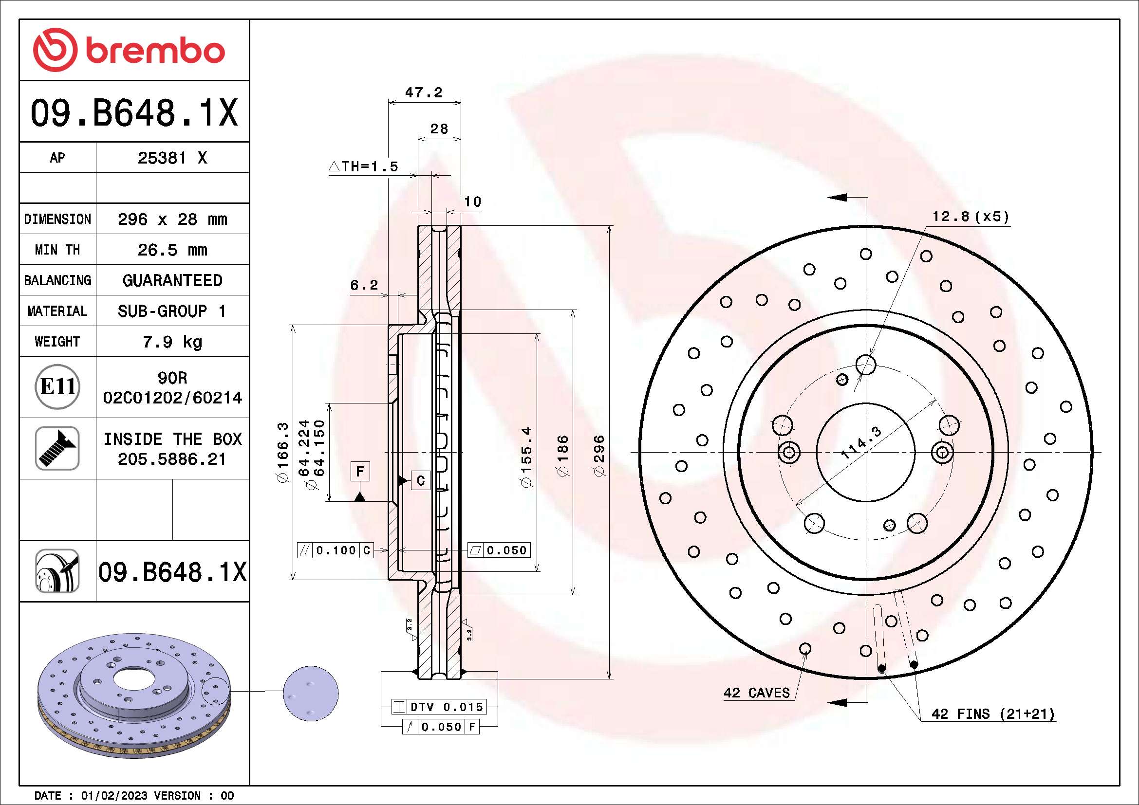 Tarcza hamulcowa BREMBO 09.B648.1X