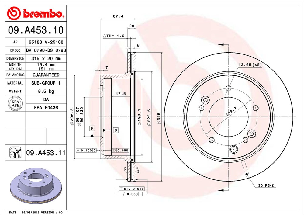Tarcza hamulcowa BREMBO 09.A453.11