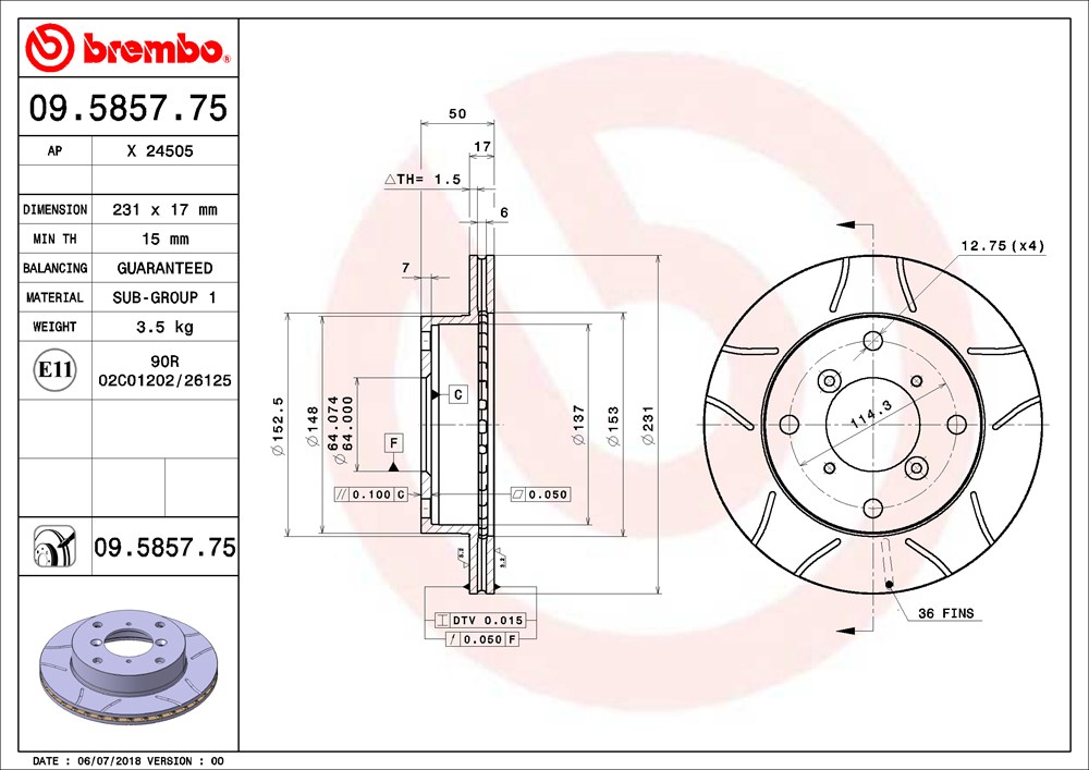 Tarcza hamulcowa BREMBO 09.5857.75