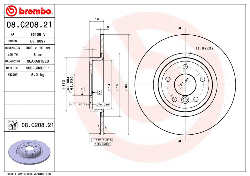 Tarcza hamulcowa BREMBO 08.C208.21