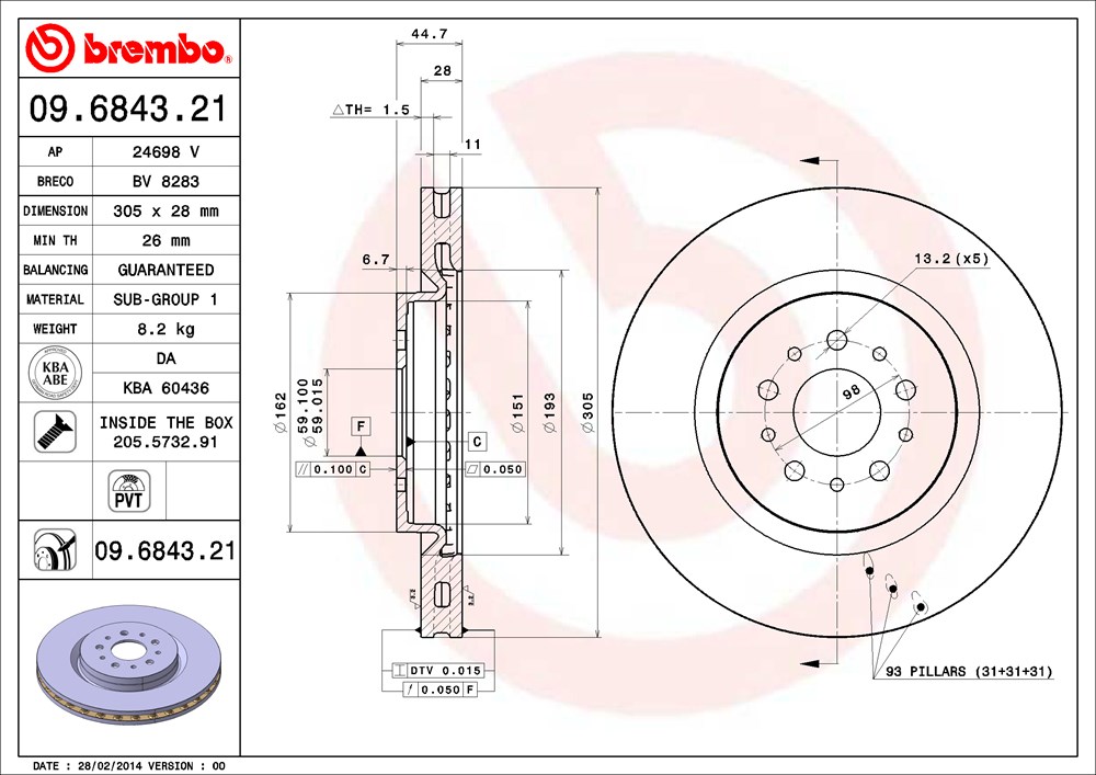 Tarcza hamulcowa BREMBO 09.6843.21