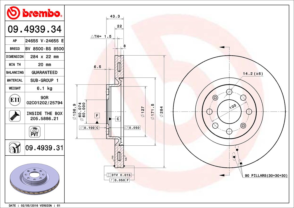 Tarcza hamulcowa BREMBO 09.4939.31