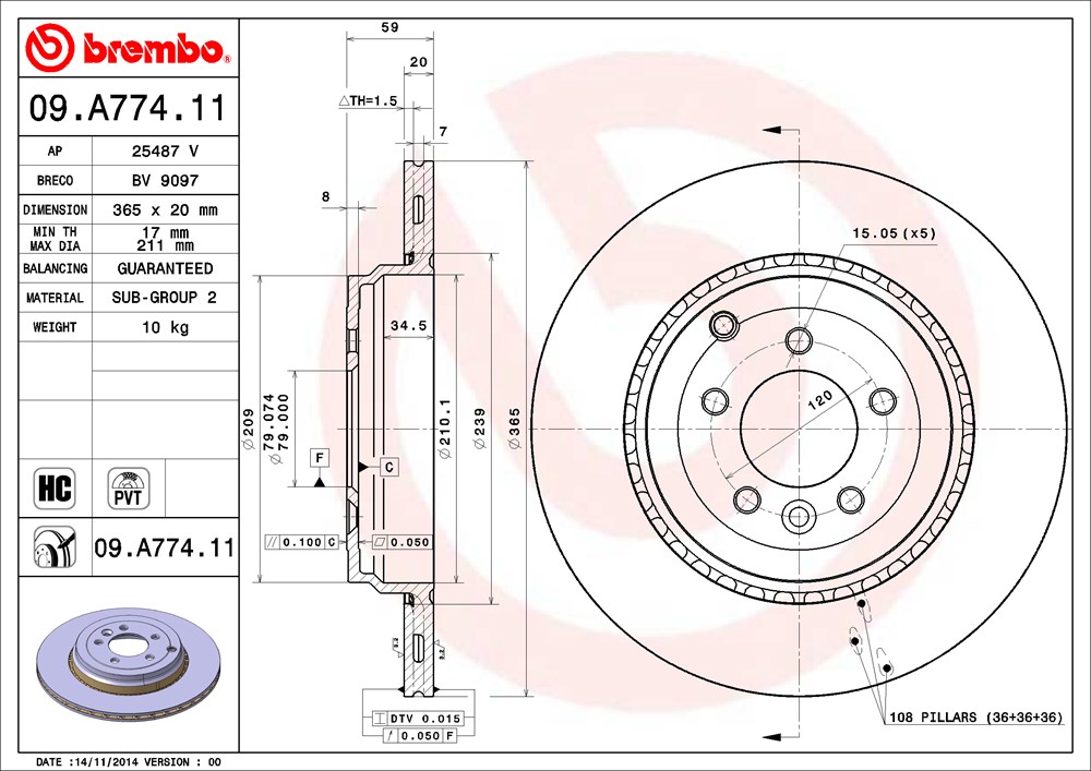 Tarcza hamulcowa BREMBO 09.A774.11