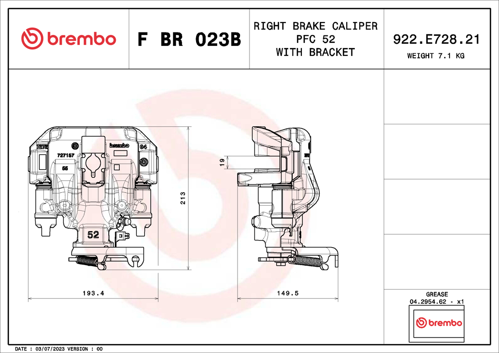 Zacisk hamulca BREMBO F BR 023B