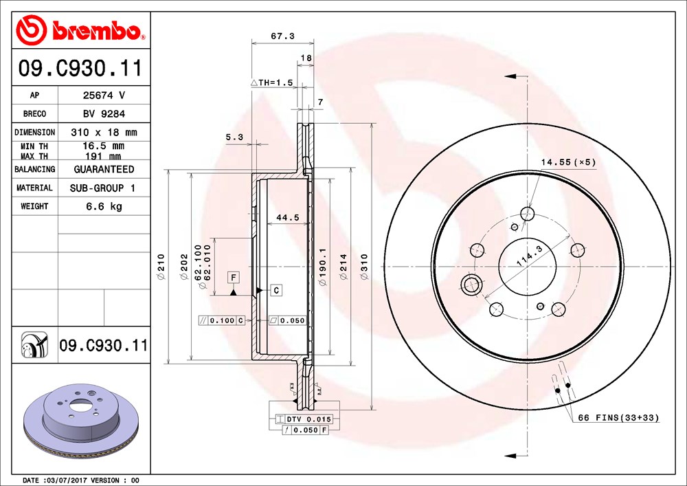 Tarcza hamulcowa BREMBO 09.C930.11