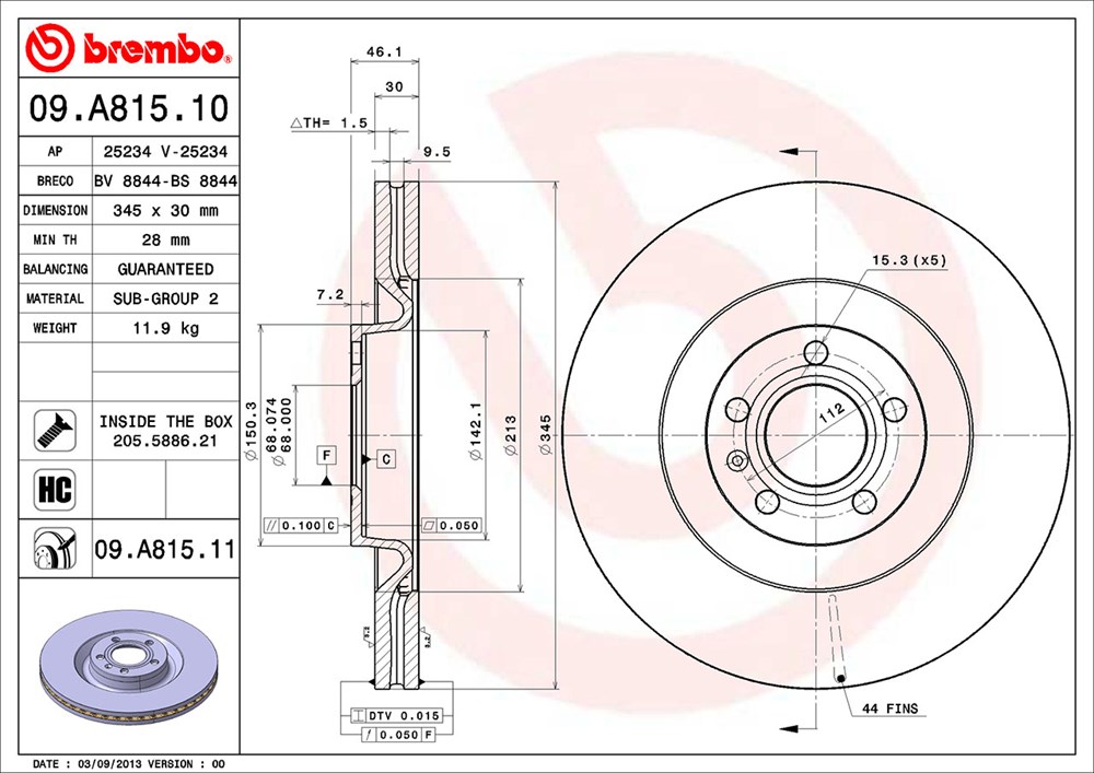 Tarcza hamulcowa BREMBO 09.A815.11