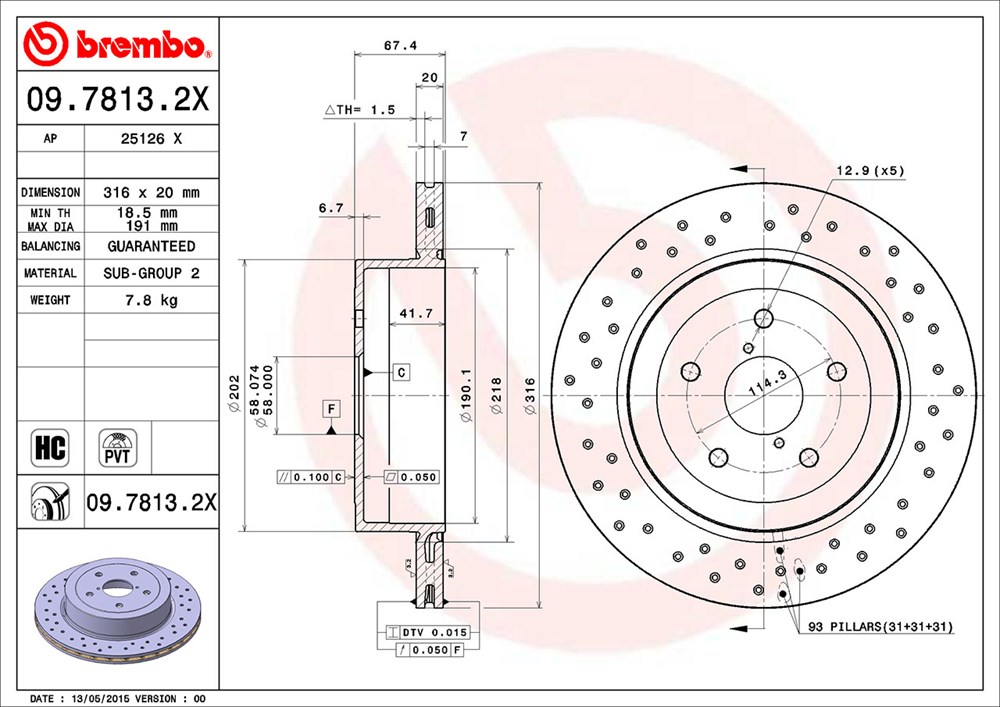 Tarcza hamulcowa BREMBO 09.7813.2X