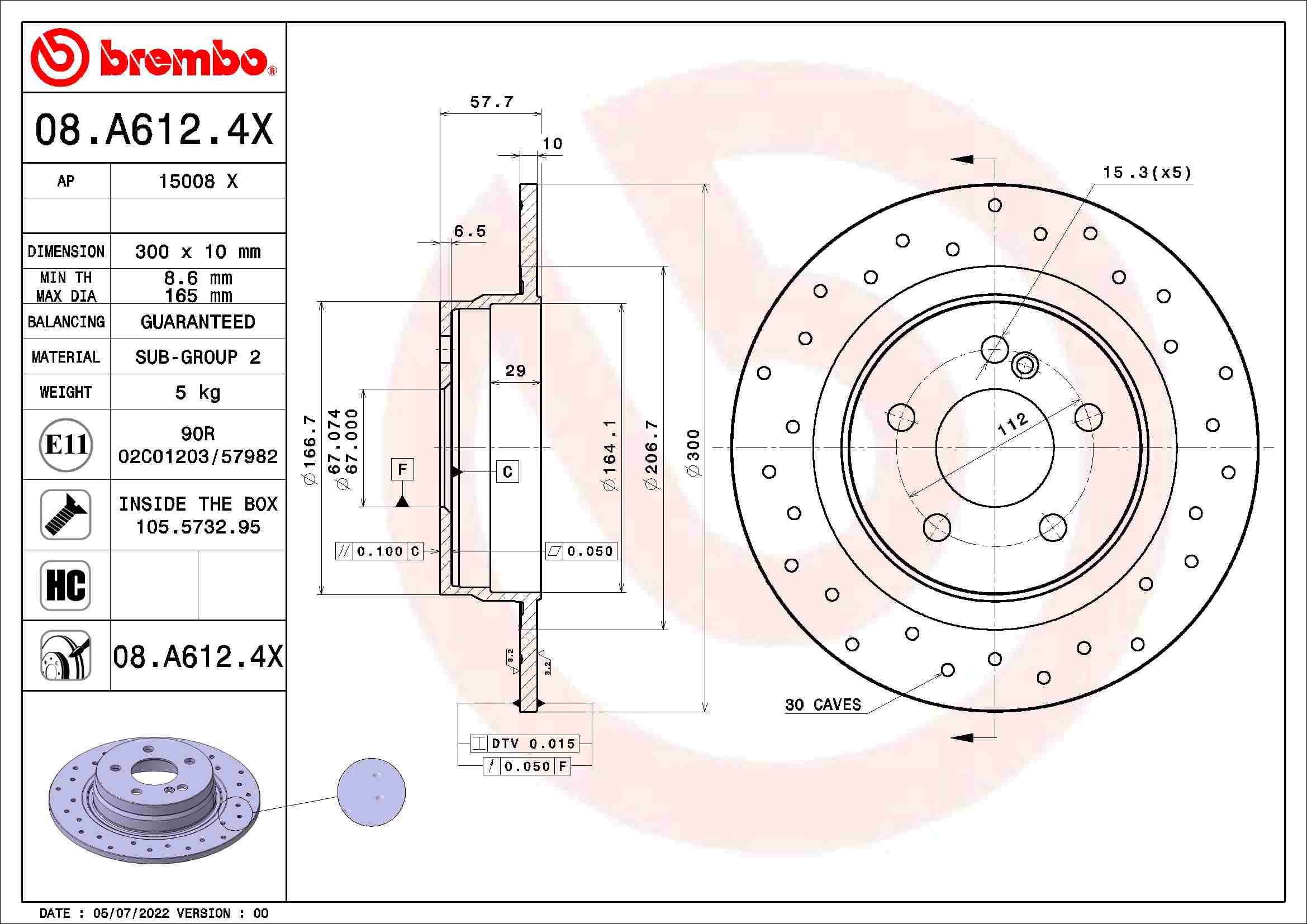 Tarcza hamulcowa BREMBO 08.A612.4X