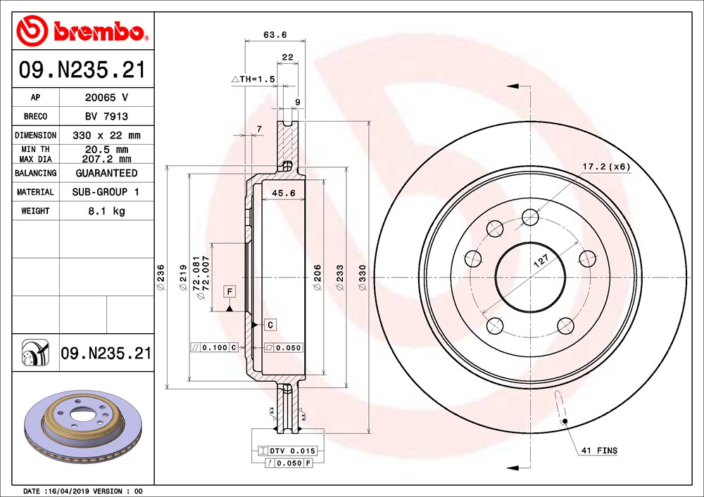 Tarcza hamulcowa BREMBO 09.N235.21