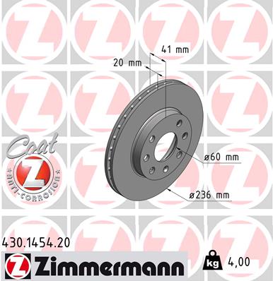 Tarcza hamulcowa ZIMMERMANN 430.1454.20