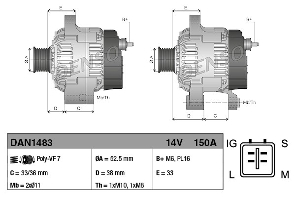 Alternator DENSO DAN1483