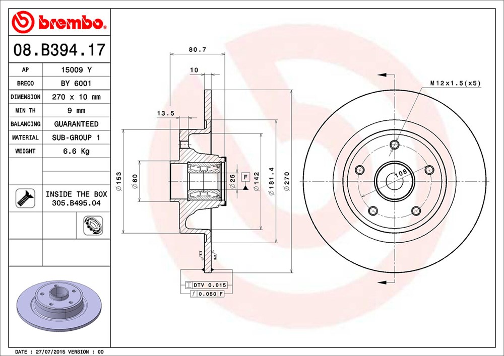 Tarcza hamulcowa BREMBO 08.B394.17