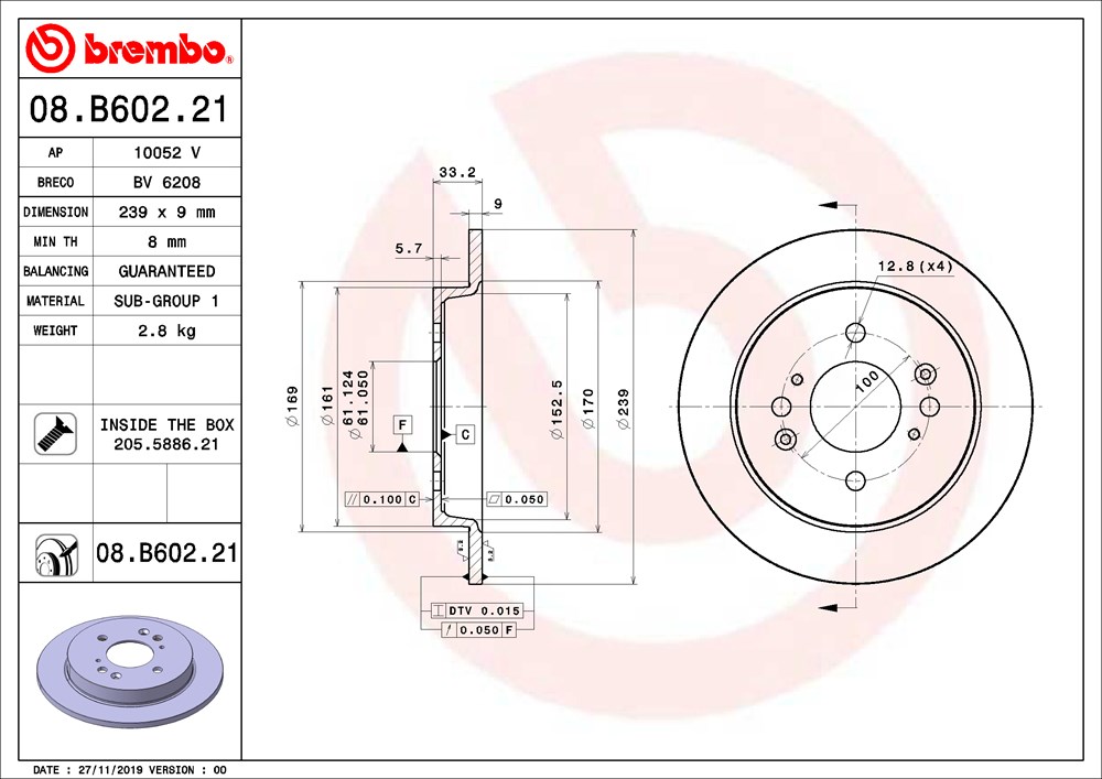 Tarcza hamulcowa BREMBO 08.B602.21