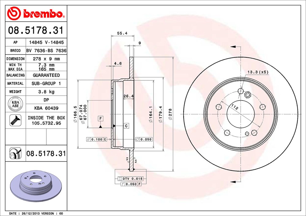 Tarcza hamulcowa BREMBO 08.5178.31