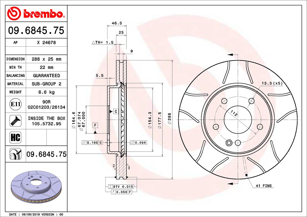 Tarcza hamulcowa BREMBO 09.6845.75