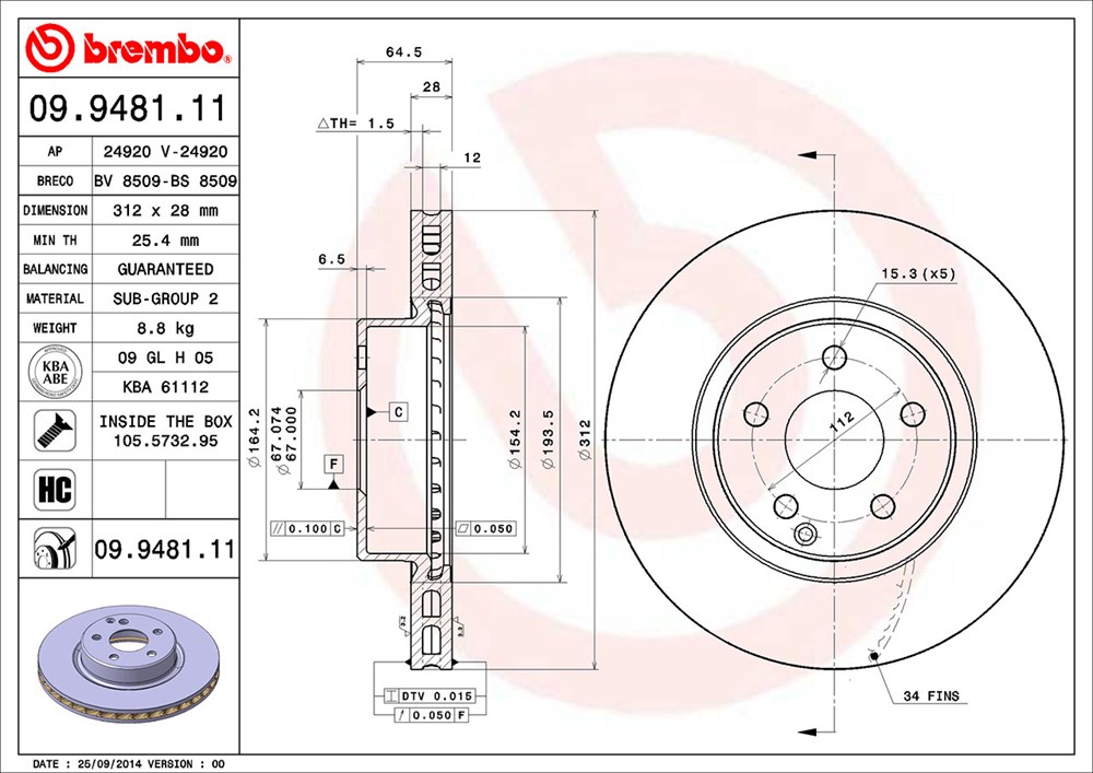 Tarcza hamulcowa BREMBO 09.9481.11