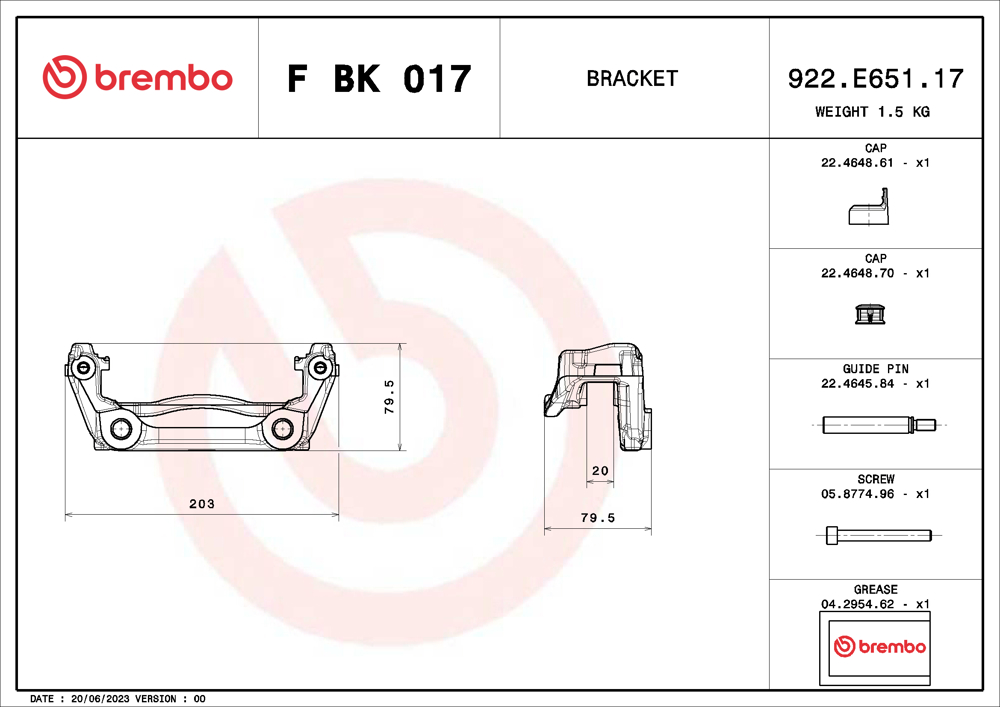 Mocowanie zacisku hamulca - zestaw BREMBO F BK 017