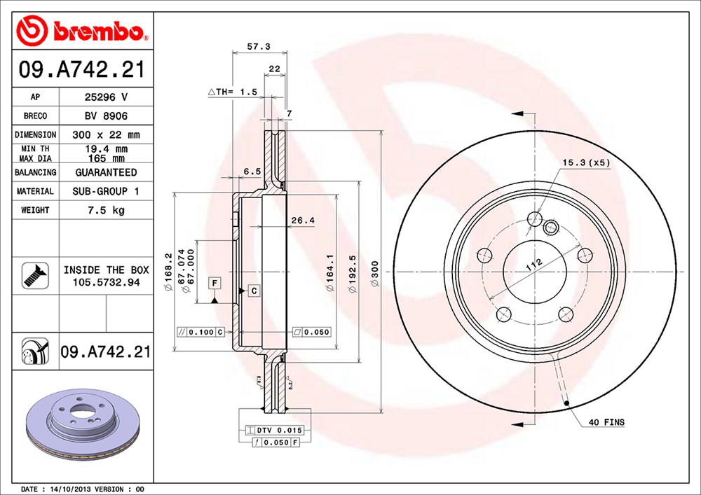 Tarcza hamulcowa BREMBO 09.A742.21