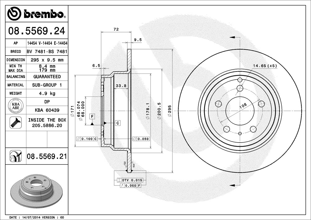 Tarcza hamulcowa BREMBO 08.5569.21