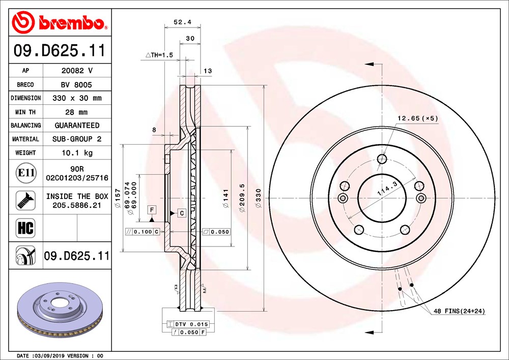 Tarcza hamulcowa BREMBO 09.D625.11