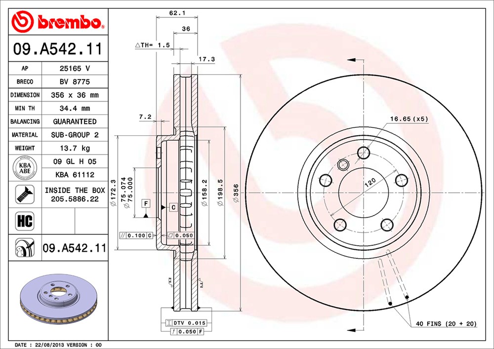 Tarcza hamulcowa BREMBO 09.A542.11