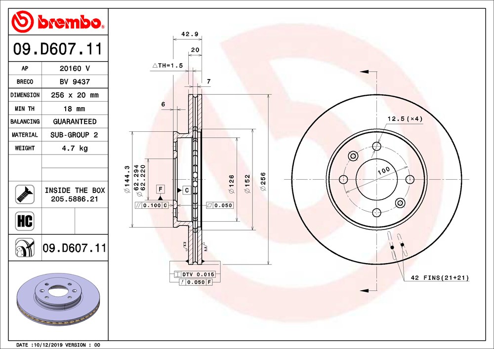 Tarcza hamulcowa BREMBO 09.D607.11