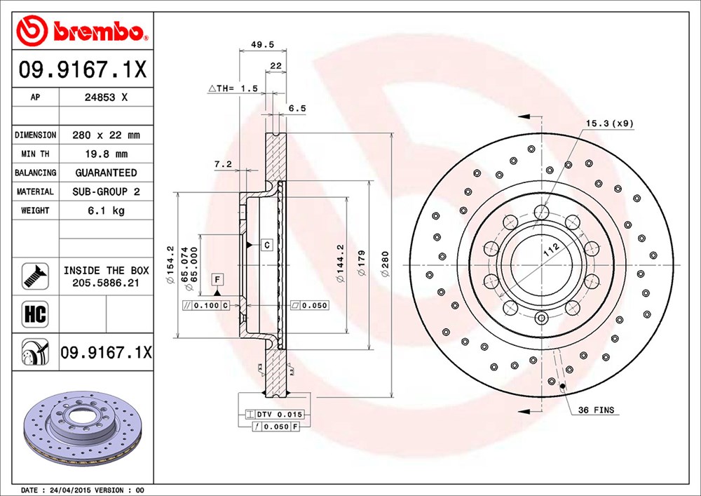 Tarcza hamulcowa BREMBO 09.9167.1X